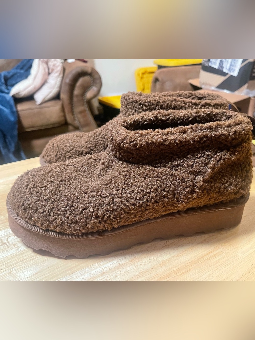 Bearpaw Women's Brown Fleece Bootie Slippers Slip-On Rubber Sole US 7